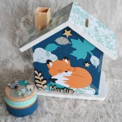 Tirelire renard et feuillage d automne pour enfant a personnaliser