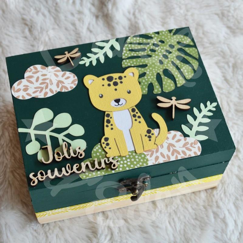 Boite à trésors en bois avec Panthere pour souvenirs d enfant