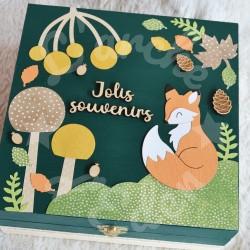 Boite à trésors en bois Renard et feuille d automne pour souvenirs d enfant