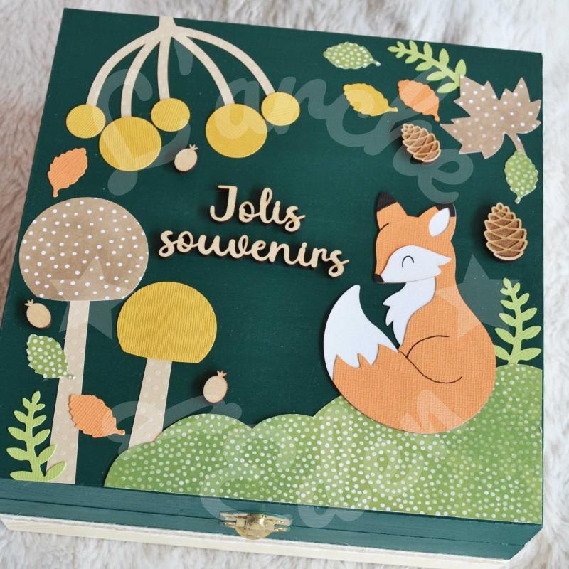 Boite à trésors en bois Renard et feuille d automne pour souvenirs d enfant