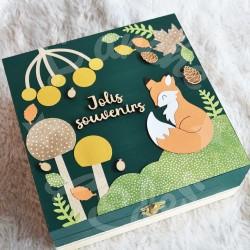 Boite à trésors en bois Renard et feuille d automne pour souvenirs d enfant