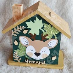 Tirelire cerf et décor de la foret pour enfant a personnalier