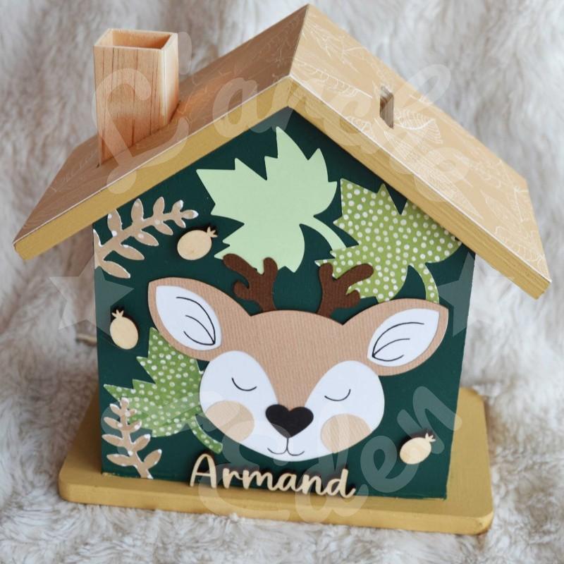 Tirelire cerf et décor de la foret pour enfant a personnalier