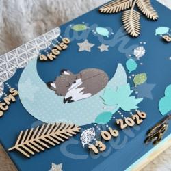 Boite à souvenirs de naissance personnalisée décoration renard et branche de sapin