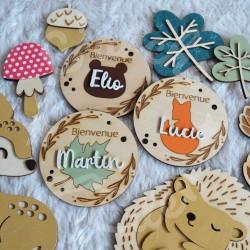 Magnet de naissance en bois a personnaliser theme foret