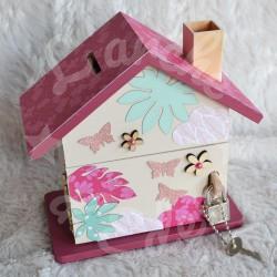 Tirelire flamant rose et papillons personnalisée au prénom de l'enfant
