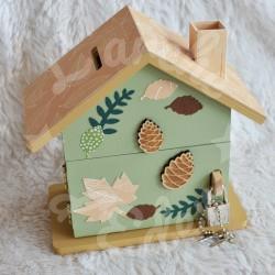 Cadeau de naissance Herisson et feuille d automne composé d'une tirelire, d'une boite à dents et d'une boite a trésors