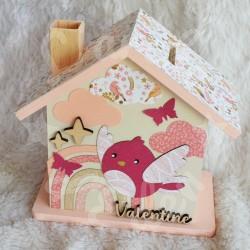 Tirelire oiseau et arc en ciel en bois pour enfant a personnaliser
