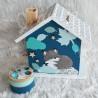 Tirelire renard polaire et flocons de neige en bois pour enfant a personnaliser