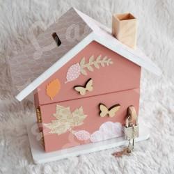 Cadeau de naissance Renard et papillons composé d'une tirelire, d'une boite à dents et d'une boite a trésors