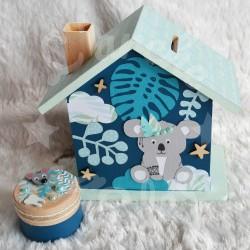 Tirelire koala dans la jungle en bois pour enfant a personnaliser