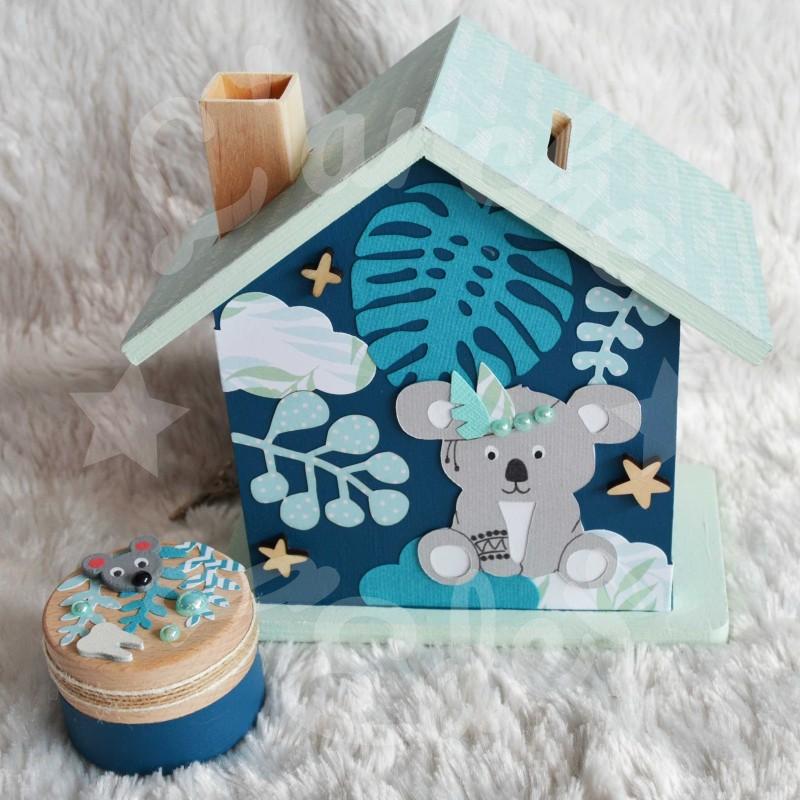 Tirelire koala dans la jungle en bois pour enfant a personnaliser
