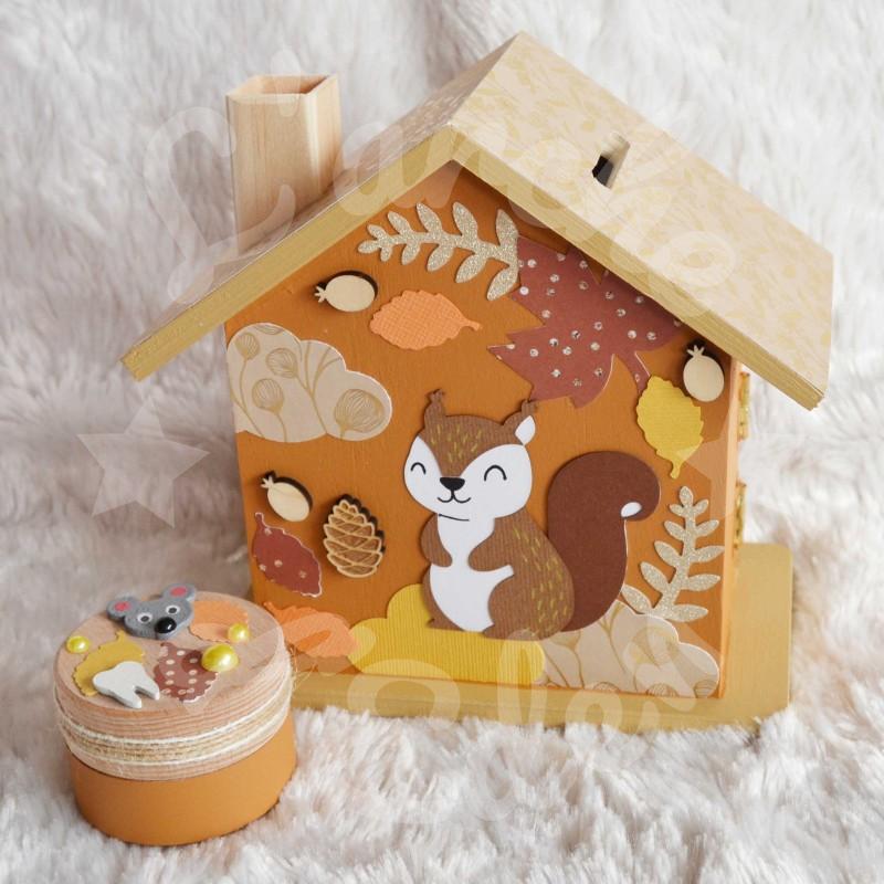 Tirelire écureuil aux couleurs de l automne en bois pour enfant a personnaliser