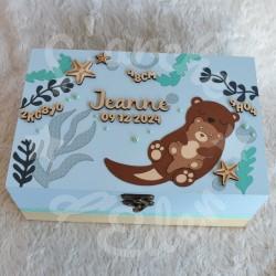 Boite à souvenirs de naissance personnalisée décoration Loutre et algues colorées