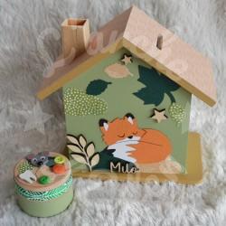 Tirelire renard et feuillage d automne pour enfant a personnaliser