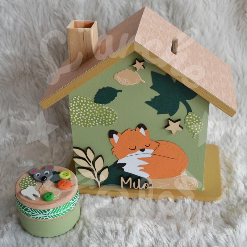 Tirelire renard et feuillage d automne pour enfant a personnaliser