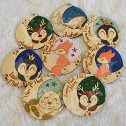 boule de noel ourson en bois pour enfant a personnaliser