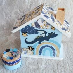 Tirelire Dragon et arc en ciel personnalisée au prénom de l'enfant