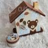 Tirelire ours brun, foret et feuilles d automne personnalisée au prénom de l'enfant