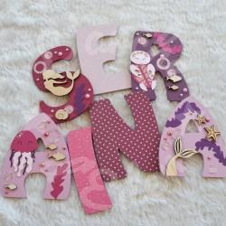 Prénom en bois theme sirène pour décoration de chambre d'enfant ou cadeau de naissance