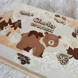 Boite à souvenirs de naissance personnalisée décoration ourson et sa maman