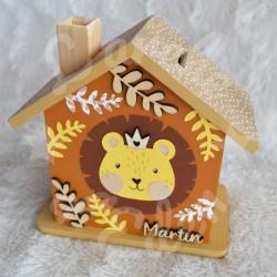 Tirelire personnalisée roi lion décor savane pour enfant ou cadeau de naissance