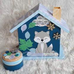 Tirelire loup en automne personnalisée au prénom de l'enfant