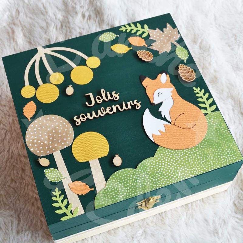 Boite à trésors en bois Renard et decor de la foret