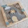 Tirelire Morse et flocons de neige pour enfant en forme de cadre en bois et vitre transparente