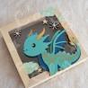 Tirelire Dragon pour enfant en forme de cadre en bois et vitre transparente