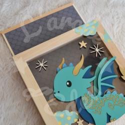 Tirelire Dragon pour enfant en forme de cadre en bois et vitre transparente