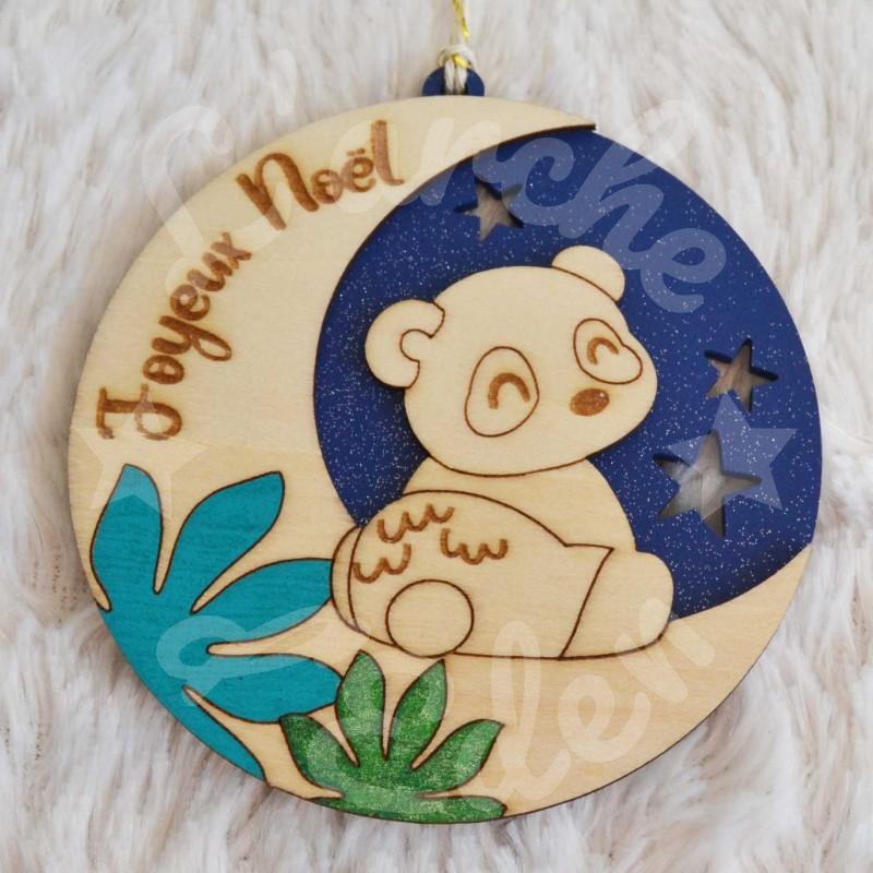 boule de noel panda en bois pour enfant a personnaliser