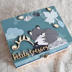 Cadeau de naissance Renard polaire composé d'une tirelire, d'une boite à dents et d'une boite a trésors