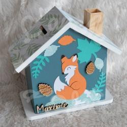 Tirelire renard et decor boho en bois pour enfant a personnaliser