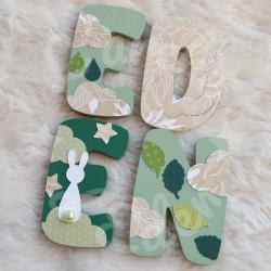 Prénom en bois cerf et lapin pour décoration de chambre d'enfant ou cadeau de naissance