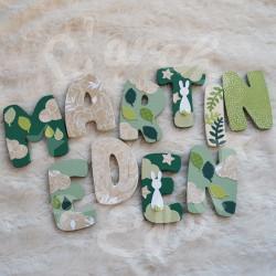 Prénom en bois cerf et lapin pour décoration de chambre d'enfant ou cadeau de naissance