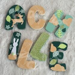 Prénom en bois cerf et lapin pour décoration de chambre d'enfant ou cadeau de naissance