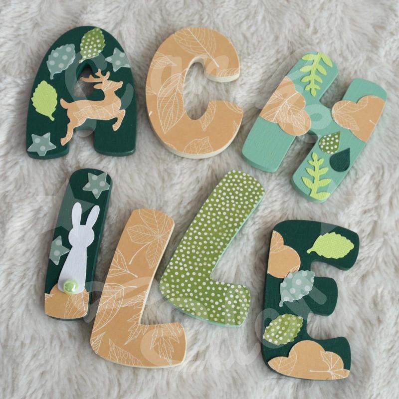 Prénom en bois cerf et lapin pour décoration de chambre d'enfant ou cadeau de naissance