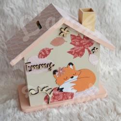 Tirelire renard et feuillage d automne pour enfant a personnaliser