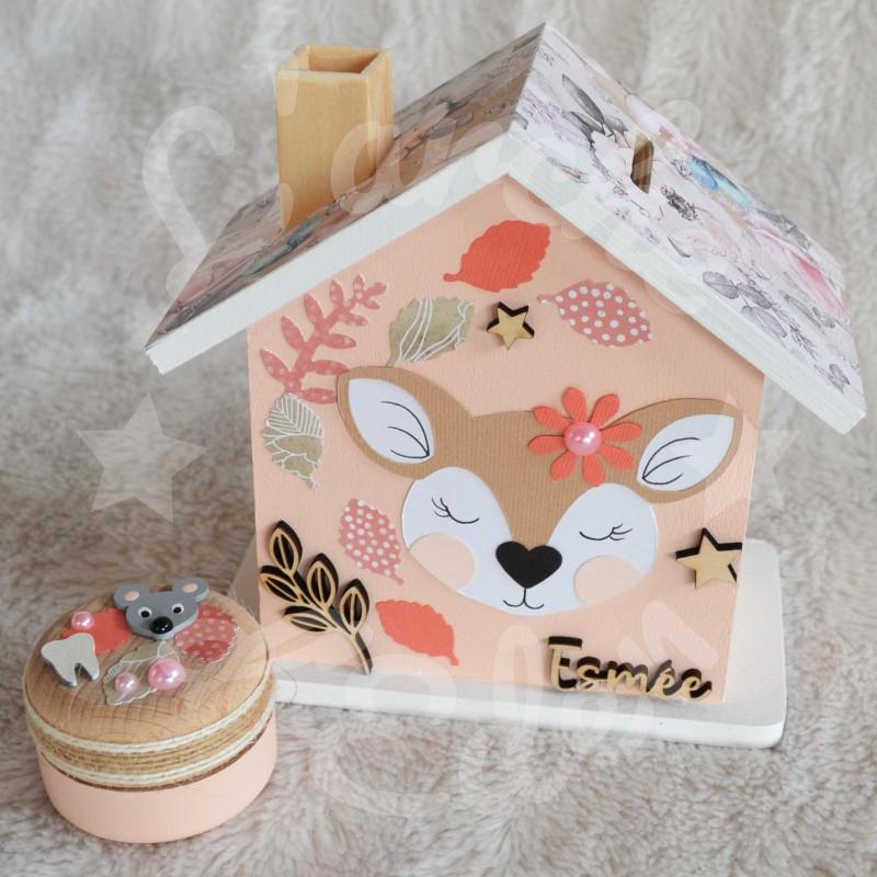 Tirelire biche et decor fleuri pour enfant a personnaliser