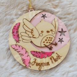 boule de noel oiseau en bois pour enfant a personnaliser