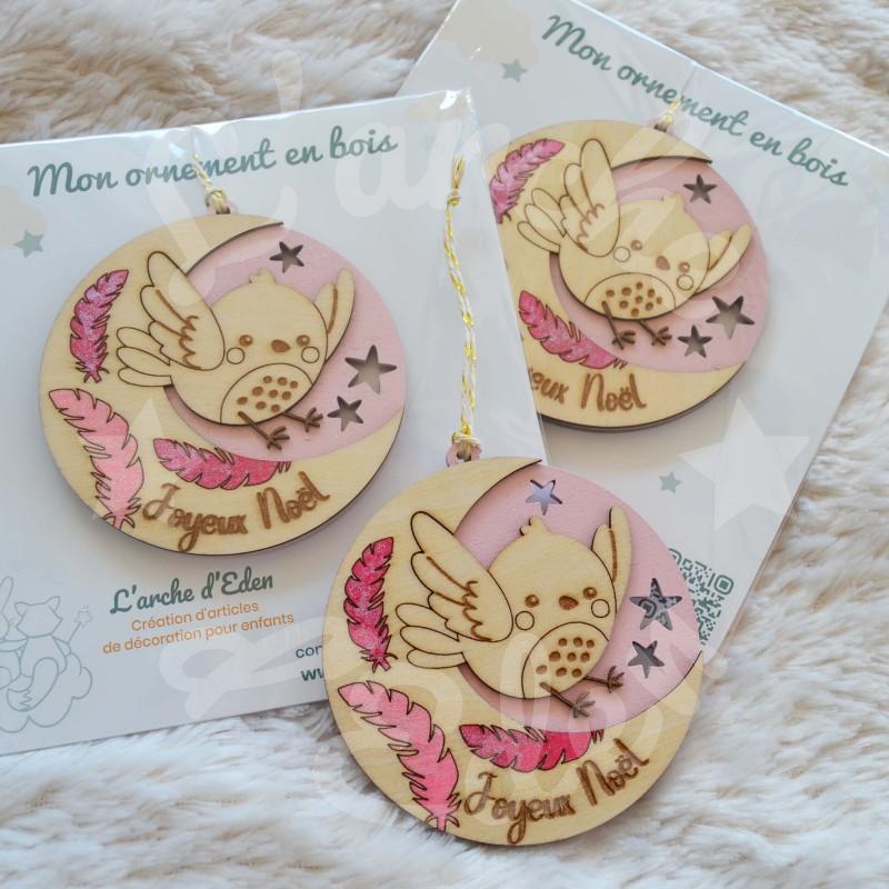 boule de noel oiseau en bois pour enfant a personnaliser