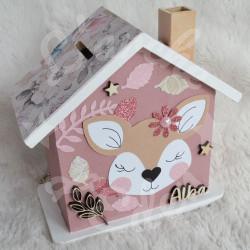 Tirelire biche et decor de la foret pour enfant a personnaliser