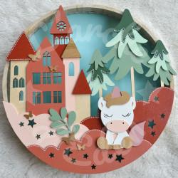 Veilleuse licorne et foret enchantée en bois pour chambre d'enfant