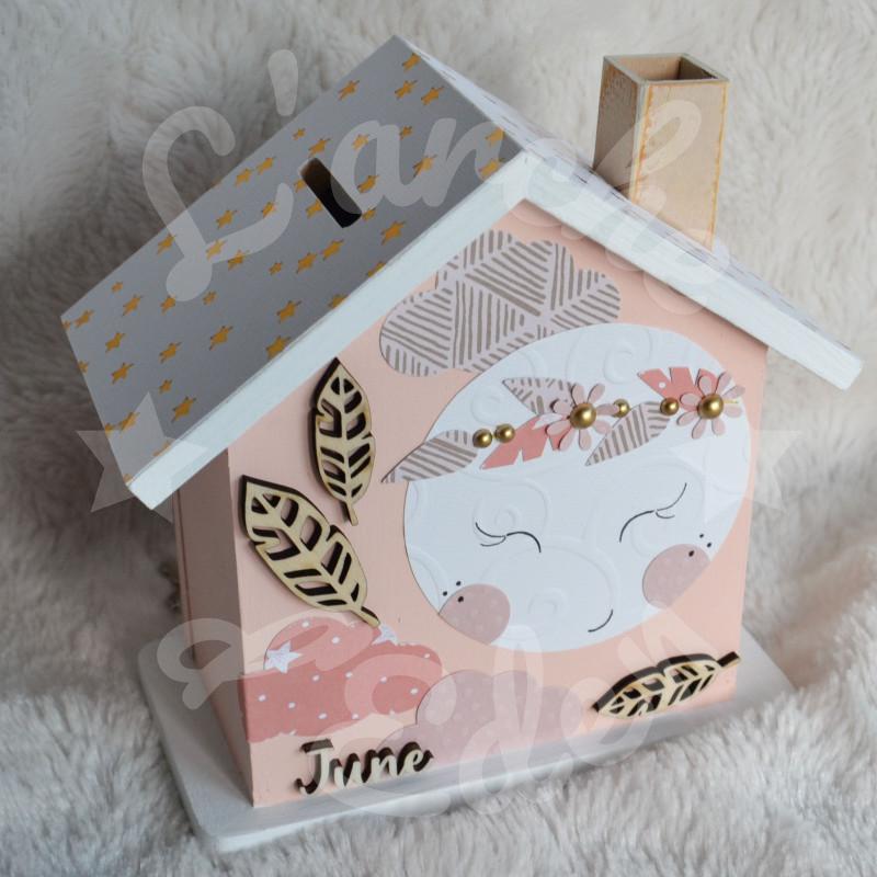 Tirelire personnalisée lune indienne et plumes pour enfant ou cadeau de naissance Tirelire personnalisée lune indienne et plumes pour enfant ou cadeau de naissance